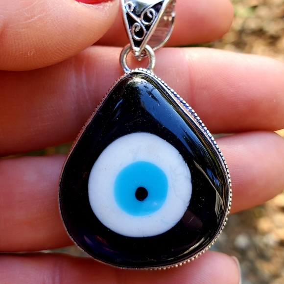 New Blue Evil Eye Antique Design 925 Silver Pendant. - Picture 2 of 15